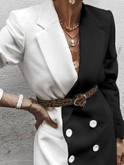 Blazers Lapel Mid-Length Contrast Button Blazer for Women