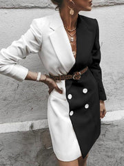 Blazers Lapel Mid-Length Contrast Button Blazer for Women