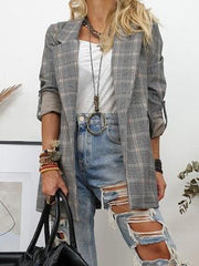 Blazers Lapel Plaid Long Sleeve Blazers for Women