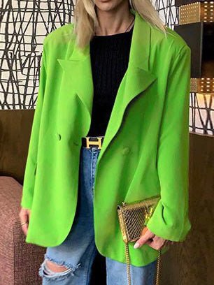 Blazers Loose Solid Lapel Long Sleeve Blazer for Women