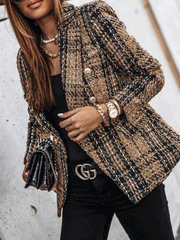 Blazers Plaid Double-Breasted Long Sleeve Blazer for Women