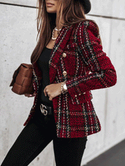 Blazers Plaid Double-Breasted Long Sleeve Blazer for Women