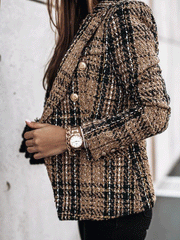Blazers Plaid Double-Breasted Long Sleeve Blazer for Women