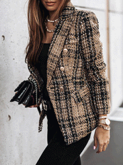 Blazers Plaid Double-Breasted Long Sleeve Blazer for Women