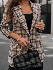 Blazers Plaid Lapel Button Pocket Long Sleeve Blazer for Women