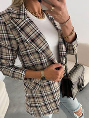 Blazers Plaid Lapel Button Pocket Long Sleeve Blazer for Women