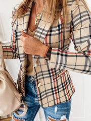 Blazers Plaid Lapel Long Sleeve Slim Fit Blazer for Women