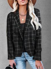 Blazers Plaid Print Lapel Button Casual Blazer for Women
