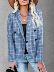 Blazers Plaid Print Lapel Button Casual Blazer for Women