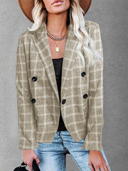 Blazers Plaid Print Lapel Button Casual Blazer for Women