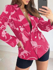Blazers Printed Lapel Double Breasted Blazers for Women