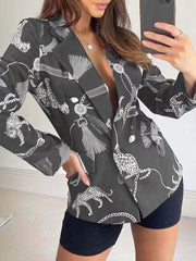 Blazers Printed Lapel Double Breasted Blazers for Women