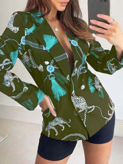 Blazers Printed Lapel Double Breasted Blazers for Women