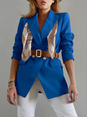 Blazers Slim-Fit Lapel Button Belt Pocket Blazer for Women