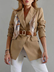 Blazers Slim-Fit Lapel Button Belt Pocket Blazer for Women
