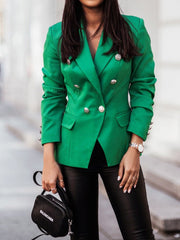 Blazers Solid Lapel Double Breasted Long Sleeve Blazer for Women