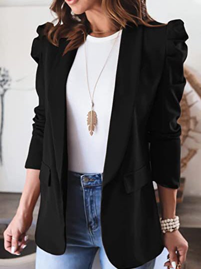 Blazers Solid Lapel Long Sleeve Blazer for Women