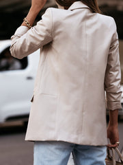 Blazers Solid Lapel Long Sleeve Leather Blazers for Women