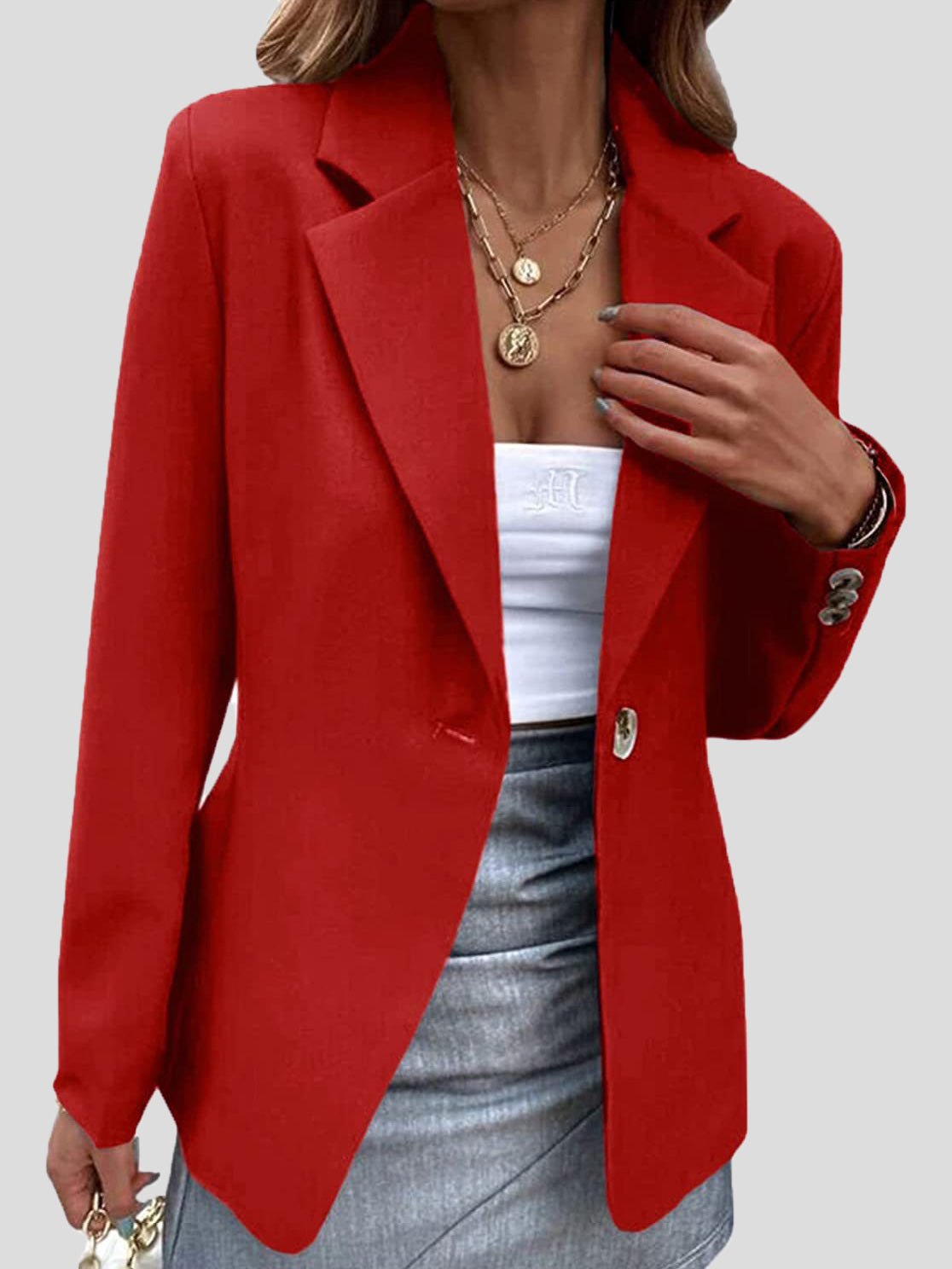 Blazers Solid Lapel One Button Blazers for Women