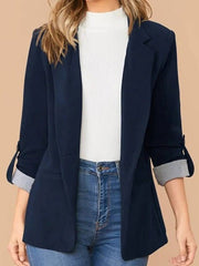 Blazers Solid Lapel Slim Fit Long Sleeve Blazers for Women