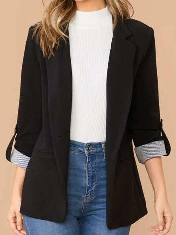 Blazers Solid Lapel Slim Fit Long Sleeve Blazers for Women