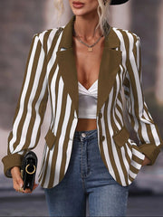 Blazers Striped Lapel Commuter Long Sleeve Blazer for Women