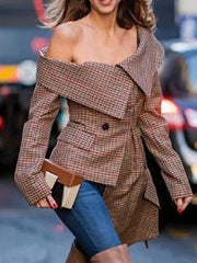 Blouse Irregular Print Off Shoulder Long Sleeve Blouses for Women