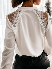 Blouse V-Neck Single-Breasted Lace Long Sleeve Blouse for Women