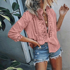 Blouses Casual Lace Mid Sleeve Blouse for Women