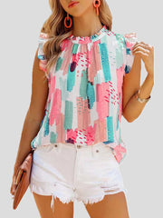 Blouses Casual Multicolor Print Sleeveless Chiffon Blouse for Women