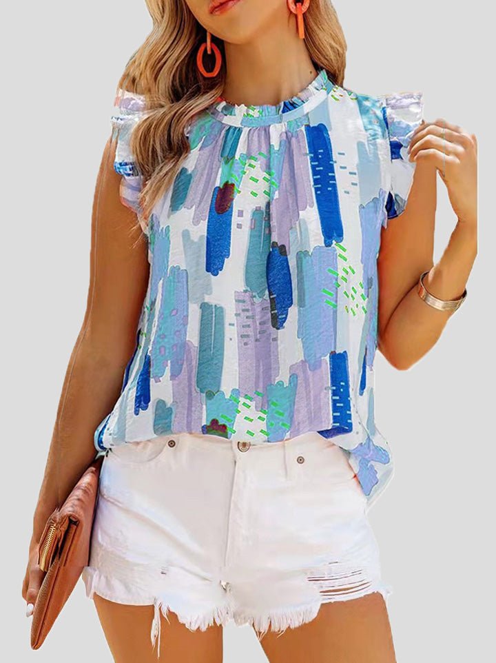 Blouses Casual Multicolor Print Sleeveless Chiffon Blouse for Women