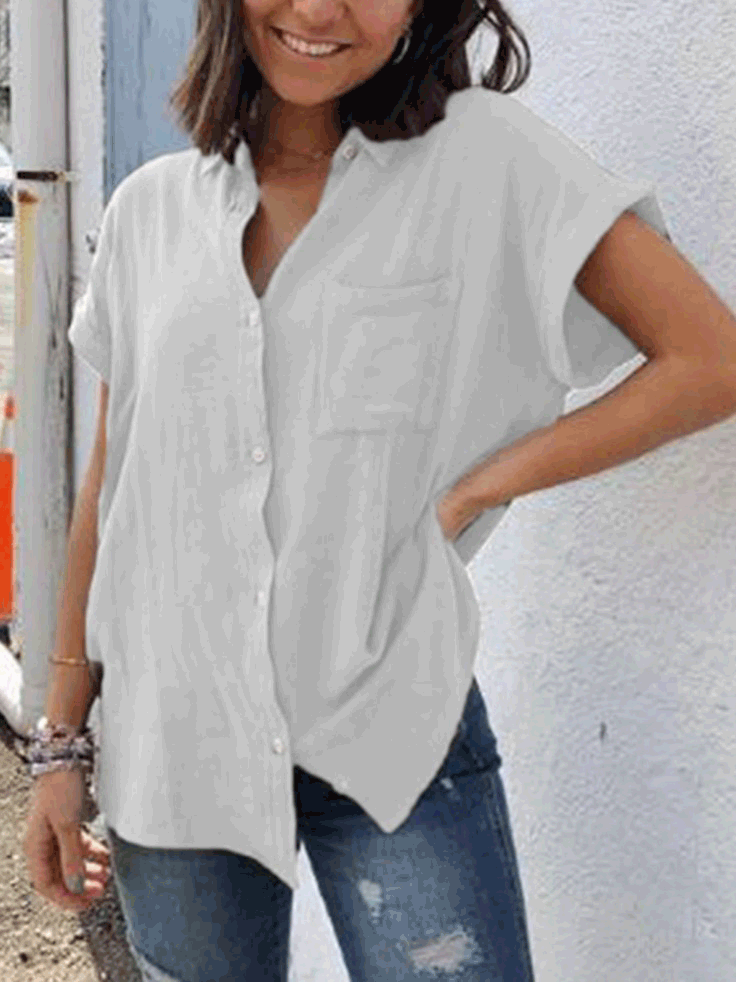 Blouses Casual Solid Vintage Short Sleeve Blouse for Women