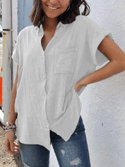 Blouses Casual Solid Vintage Short Sleeve Blouse for Women