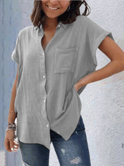 Blouses Casual Solid Vintage Short Sleeve Blouse for Women
