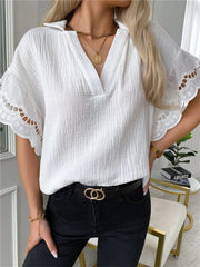 Blouses Casual V-Neck Lace Short Sleeve Blouse for Women