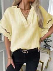 Blouses Casual V-Neck Lace Short Sleeve Blouse for Women