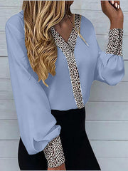 Blouses Casual V-Neck Leopard Print Long Sleeve Blouse for Women
