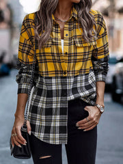 Blouses Check Button Long Sleeve Blouses for Women