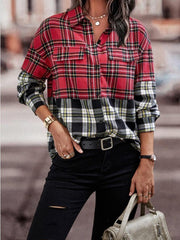 Blouses Check Button Long Sleeve Blouses for Women