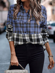 Blouses Check Button Long Sleeve Blouses for Women
