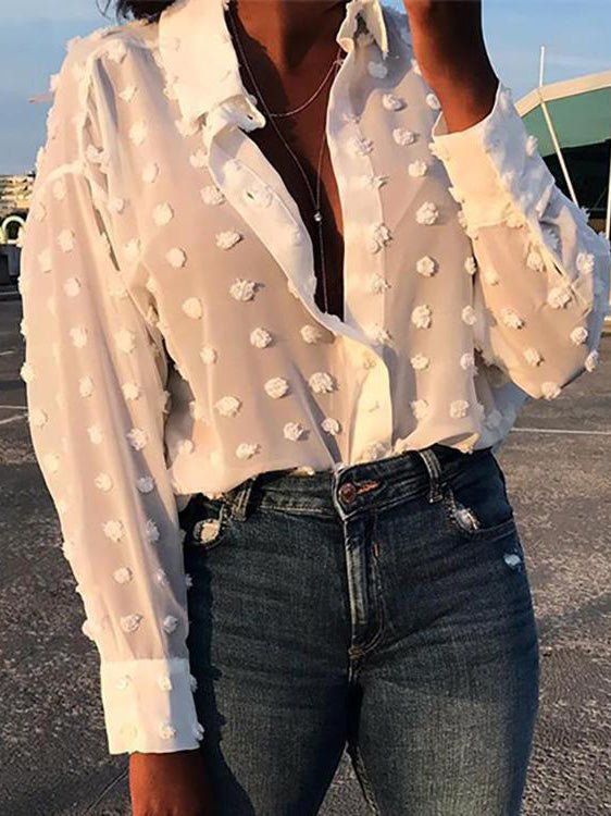 Blouses Dot Long Sleeve Lapel Button Blouse for Women