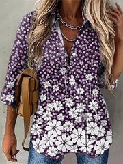 Blouses Floral Lapel Button Long Sleeve Blouse for Women