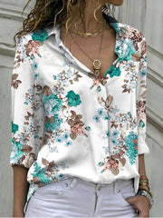 Blouses Floral Print Button Long Sleeve Blouse for Women