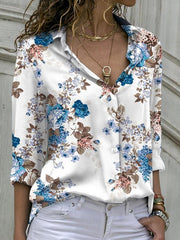 Blouses Floral Print Button Long Sleeve Blouse for Women