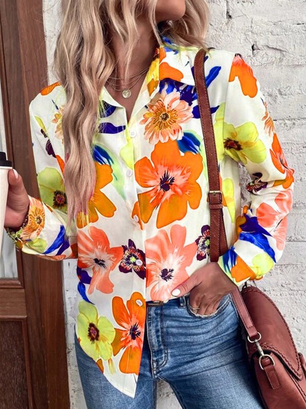 Blouses Floral Print Long Sleeve Casual Blouse for Women