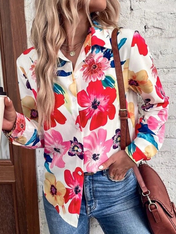 Blouses Floral Print Long Sleeve Casual Blouse for Women