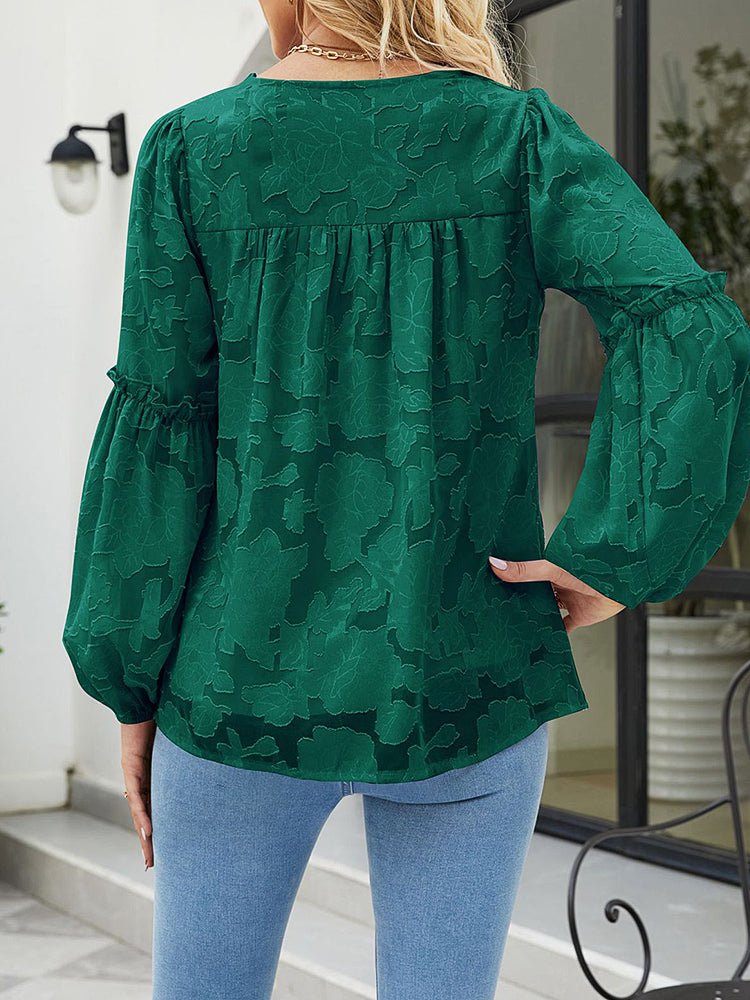 Blouses Floral Texture Chiffon Lantern Sleeve Blouse for Women