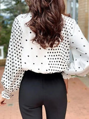 Blouses Irregular Polka Dot Print V-Neck Long Sleeve Blouse for Women