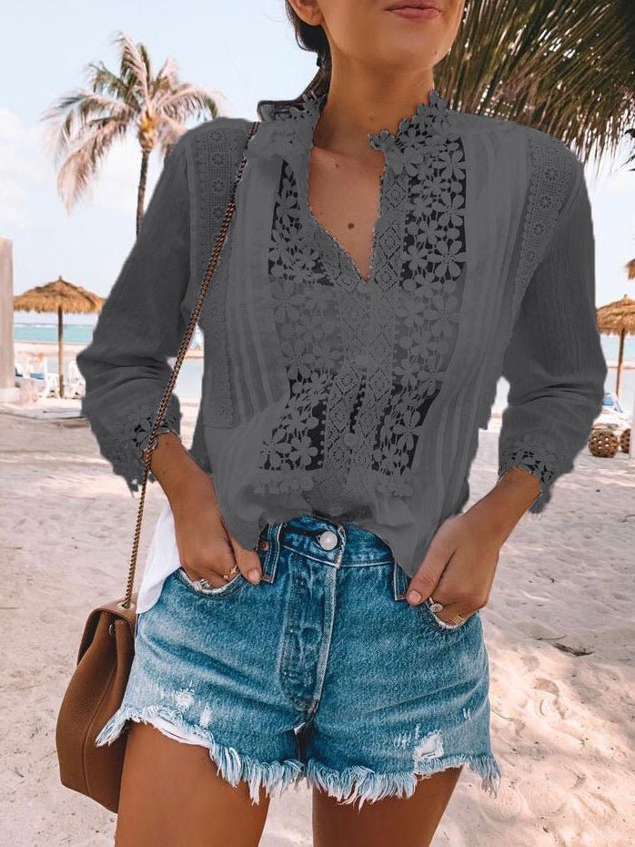 Blouses Lace Button Long Sleeve Blouse for Women