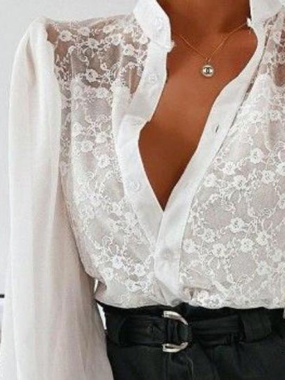 Blouses Lace Button Long Sleeve Blouse for Women